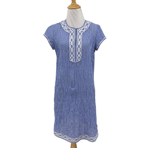 J. McLaughlin Dresses & Skirts - J McLaughlin Dress Womens XS Extra Small Blue White Gingham Embroidered Shift